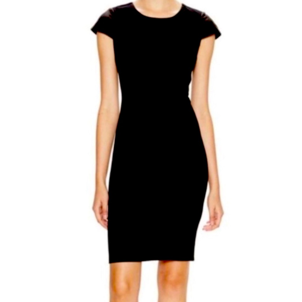 Alice + Olivia Employed Black Dress with Leather Cap Sleeves